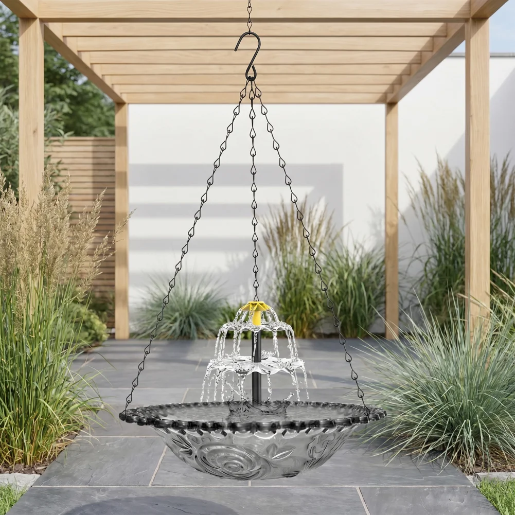 Solar-Vogelbad: Solarbetriebener Hänge-Vogelbrunnen für den Garten – Wasserpumpe und Spender für Terrasse und Hof – Kolibri-Duschbecken