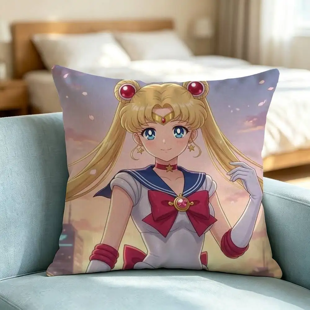 S-Sailor Moon Anime-E  Square Double-Sided printed Pillow Case Bedroom Bedside Pillow Sofa Cushion Cover Gift