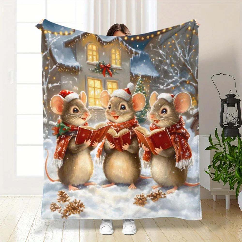 Cozy Mouse Print Flannel Throw Blanket - Ultra-Soft, Warm, and Versatile for Year-Round Use on Couch, Bed, Car, Office, Camping