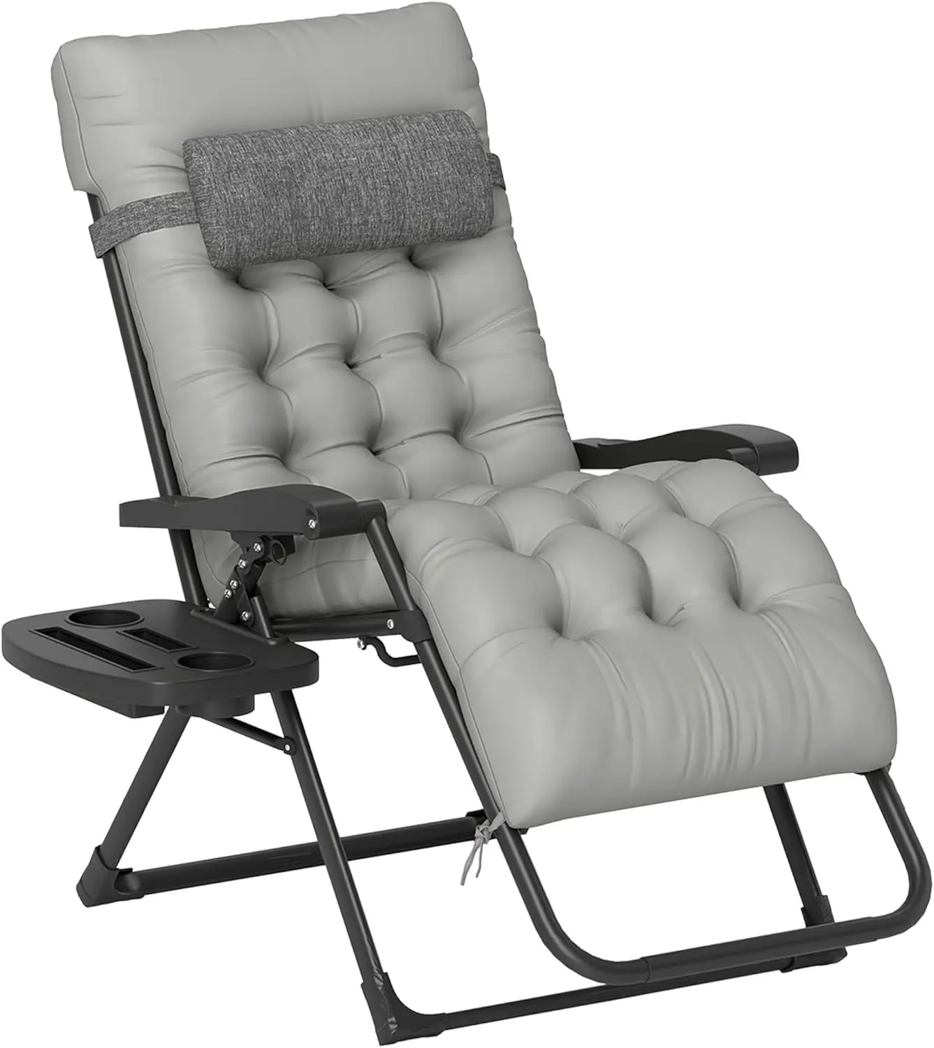 

Zero Gravity Chair, Folding Reclining Lounge, Padded Cushion, Side Tray, Indoor/Outdoor, 264 lbs, Gray