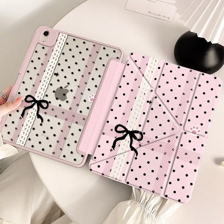 Lace Bow Polka Dot Pen Slot Tablet Case For iPad 2026 Air 8 7 6 4 3 2 1 Pro 2024 11in 12th 11 10 9 8 7 6 5th Cover