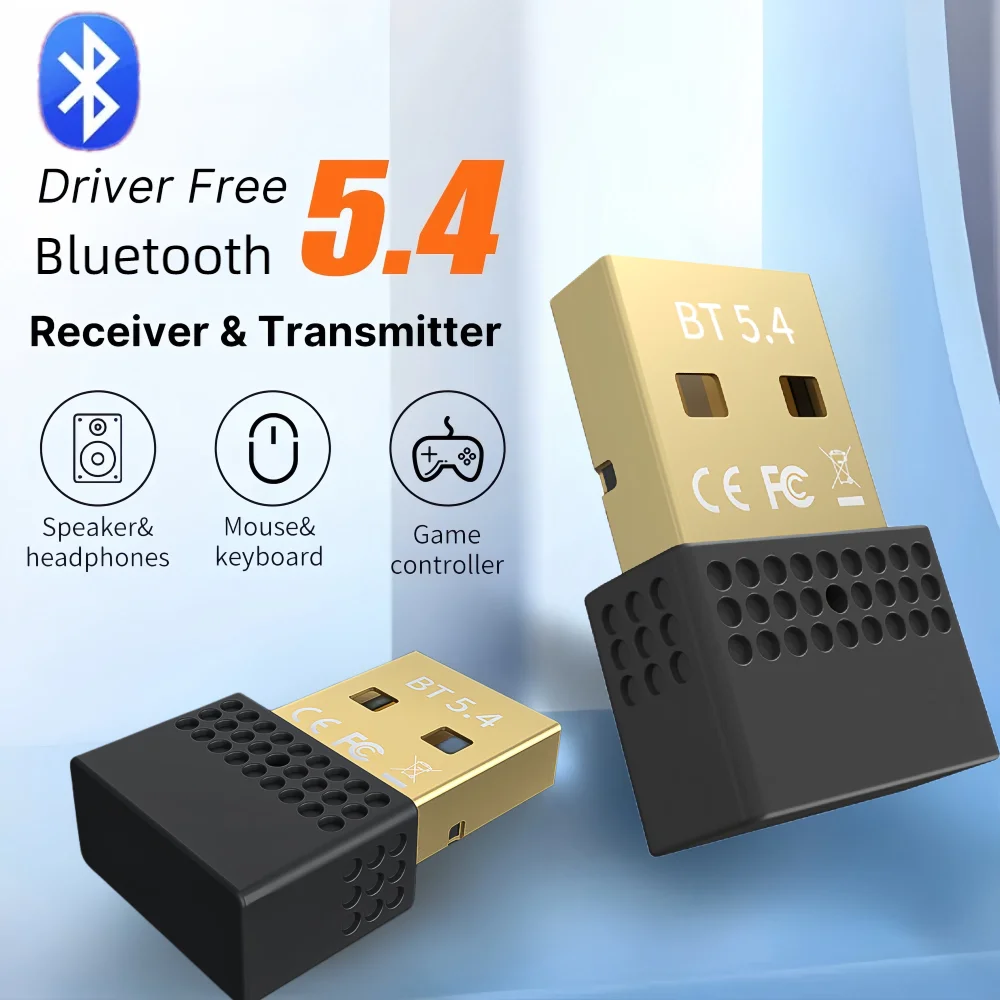 USB Bluetooth 5.4 Adapter WIreless Transmitter Receiver Dongle Audio Bluetooth For Bluetooth Adapter For Win10/11 Driver Free