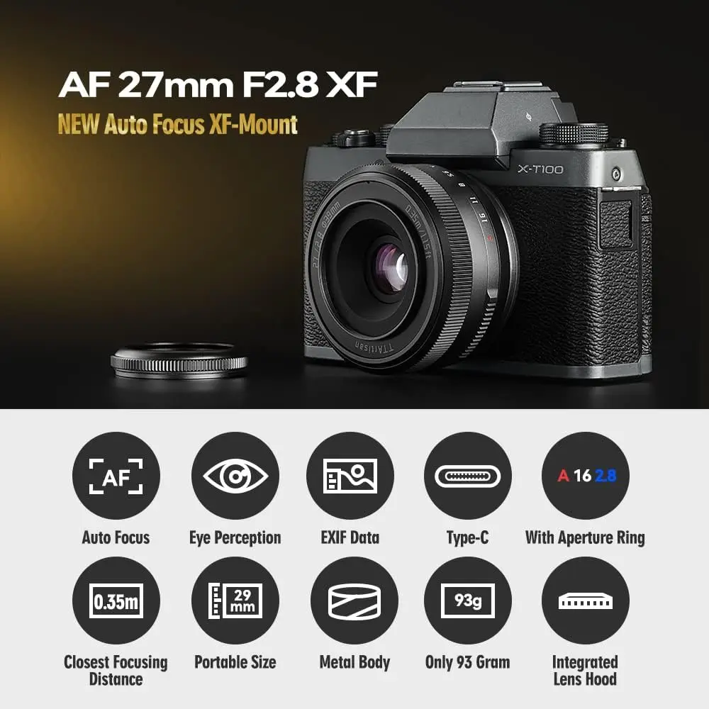 TTArtisan 27mm F2.8 Auto Focus APS-C Camera Lens Compatible with Fuji X-Mount Nikon Z Mount Sony E-Mount Mirrorless Cameras