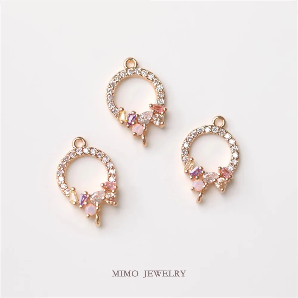 

1PCS 10.5x16mm Copper-plated Real Gold Candy-colored Geometric Zircon Set Circular Micro-inlaid Pendant DIY Accessory