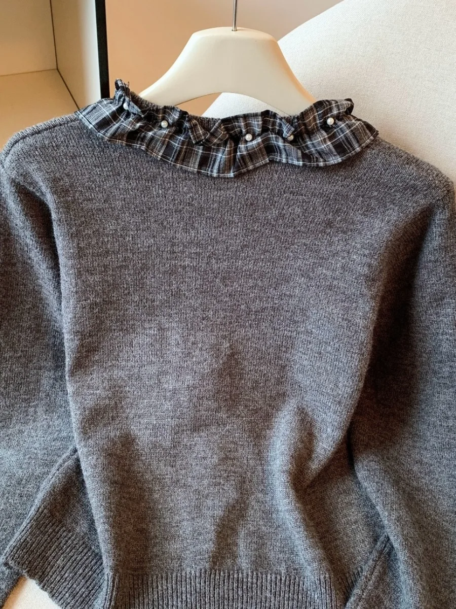 سترة نسائية محبوكة مفتوحة من Retro ey سترة نسائية ذات مظهر أذن من ort Sle سترة خريفية جديدة كورية فضفاضة بأزرار مناسبة...