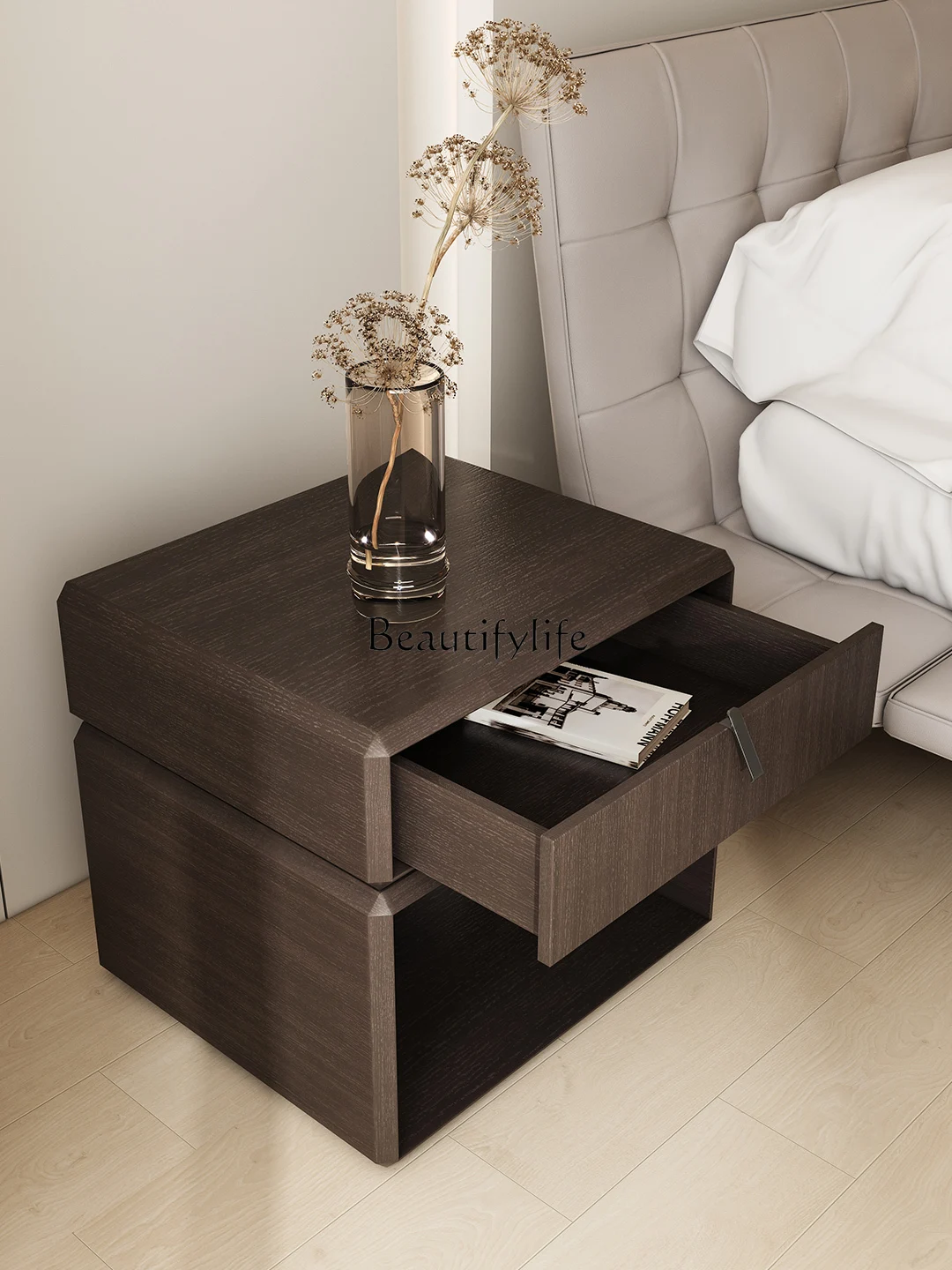 Italian Minimalist Rotatable Bedside Table Light Luxury Bedroom Bedside Three-Drawer Locker Two Pieces for Sale