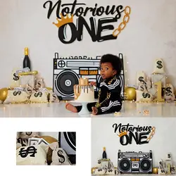 Notorious BIG ONE Backdrop Retro Radio Kids Baby Cake Smash Photography Props Child Boys Adult Birthday Party Backgrounds