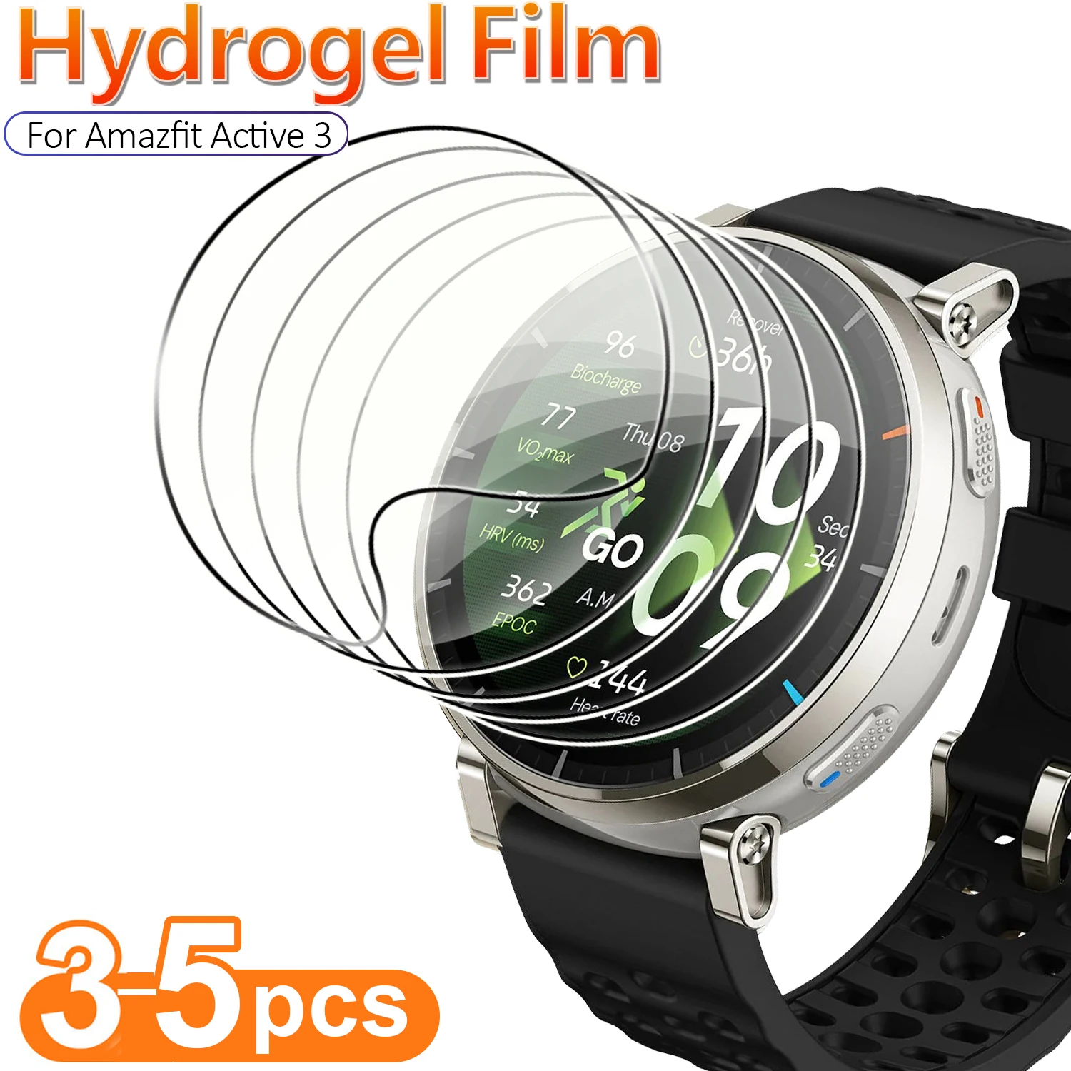 Película Protetora de Tela de Hidrogel TPU Macio (3-5 Peças) para Amazfit Active 2 3 Max HD Transparente Anti-riscos - Películas Protetoras para Active2/3