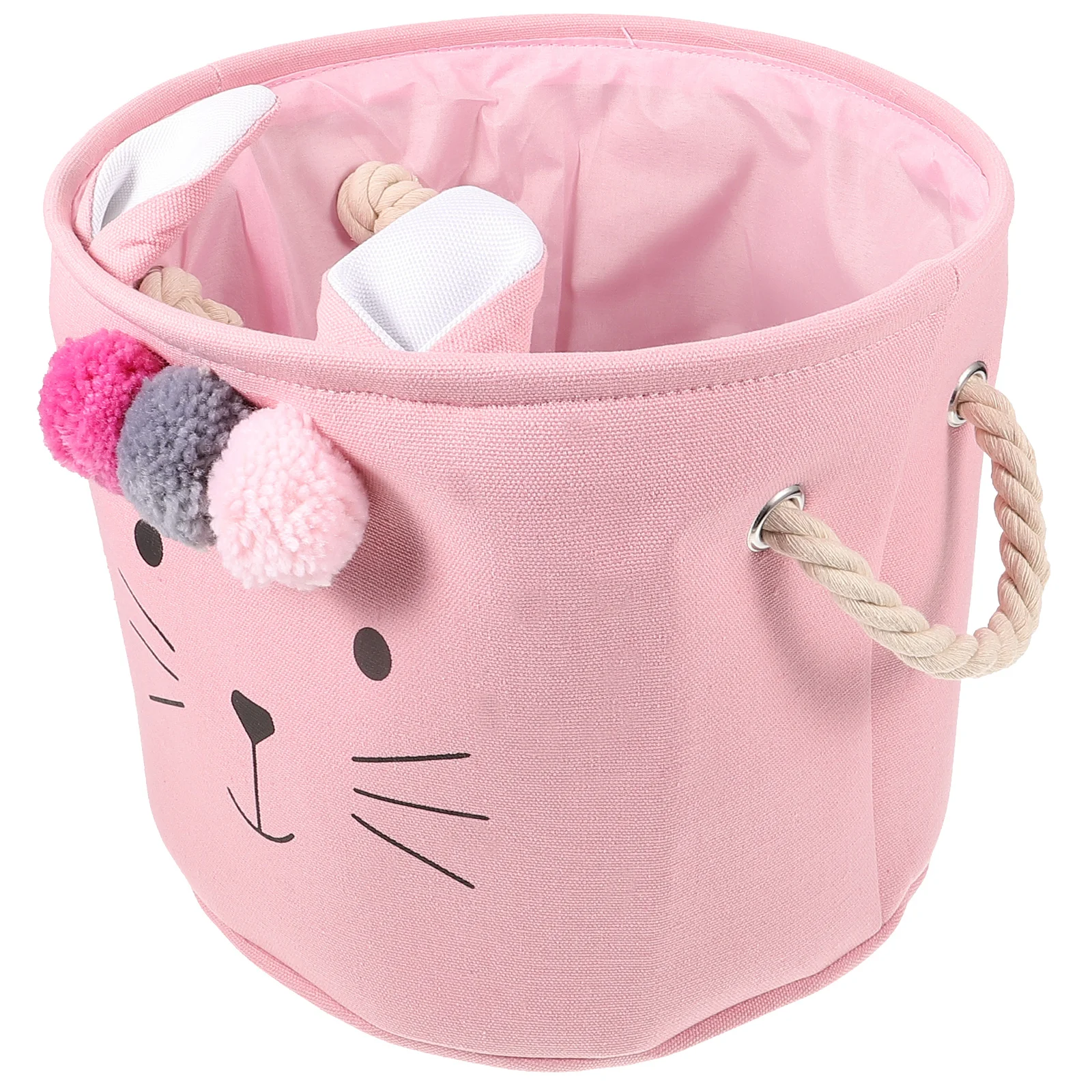 

Pink Cat Fur Ball Storage Basket Laundry Cute Girls Woven Baskets Clothes Hamper Boxes Newborn Baby Gifts Dirty Large