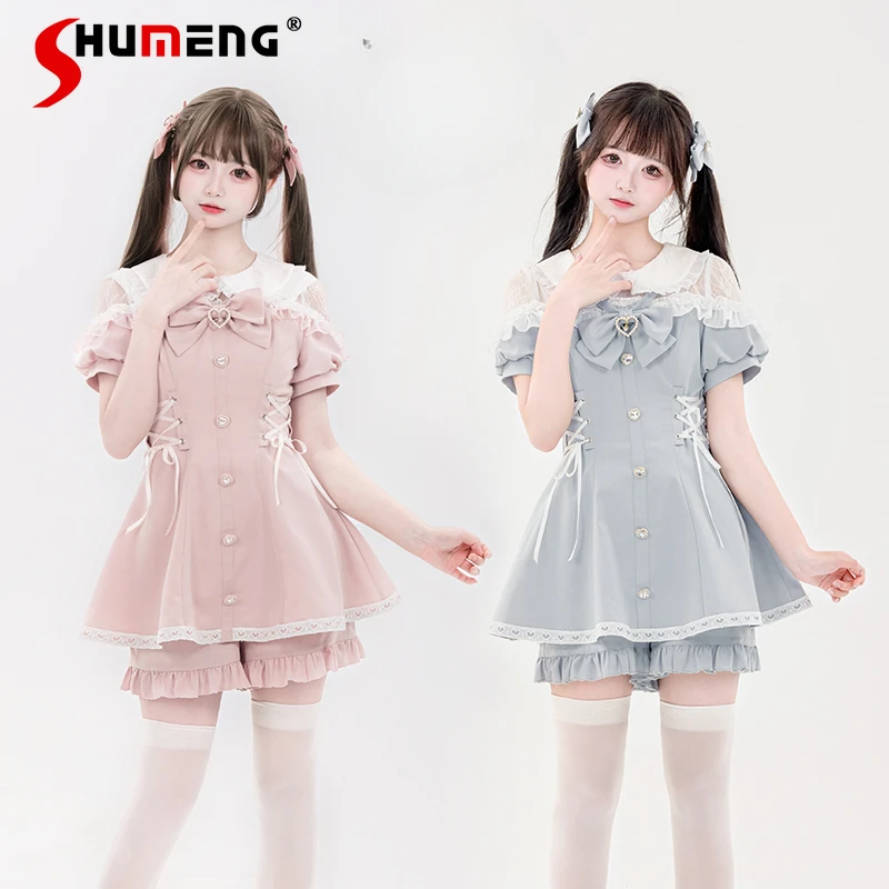 

Original Japanese Mine Style Mass-produced Short-sleeved Dress Set Women's Summer Sweet Lolita Top and Shorts Two Piece Sets