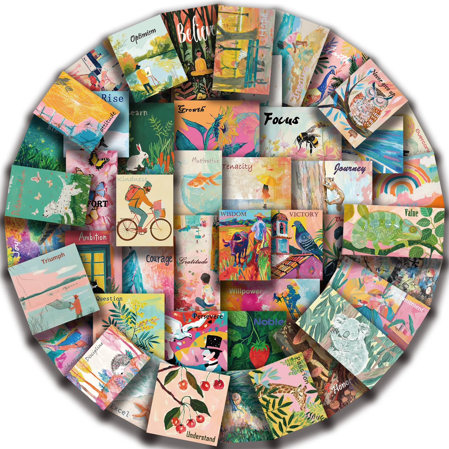 50 Stück inspirierende Aquarell-Kunst-Poster-Aufkleber für Laptop, Handyhülle, Wasserflasche, Gitarre, Kühlschrank, Vinyl-Aufkleber für wasserfestes Geschenk