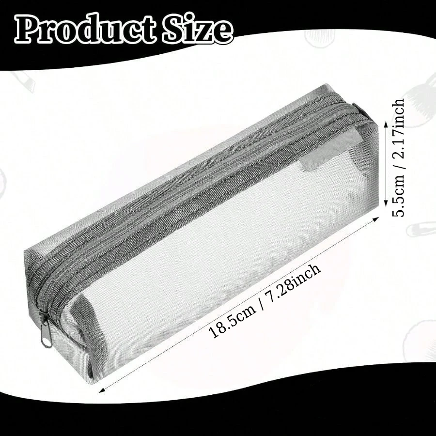 Transparent Mesh Exam Pencil Case Minimalist Clear Pen Pouch Multi-Purpose Cosmetic Storage Organizer Stationery Bag