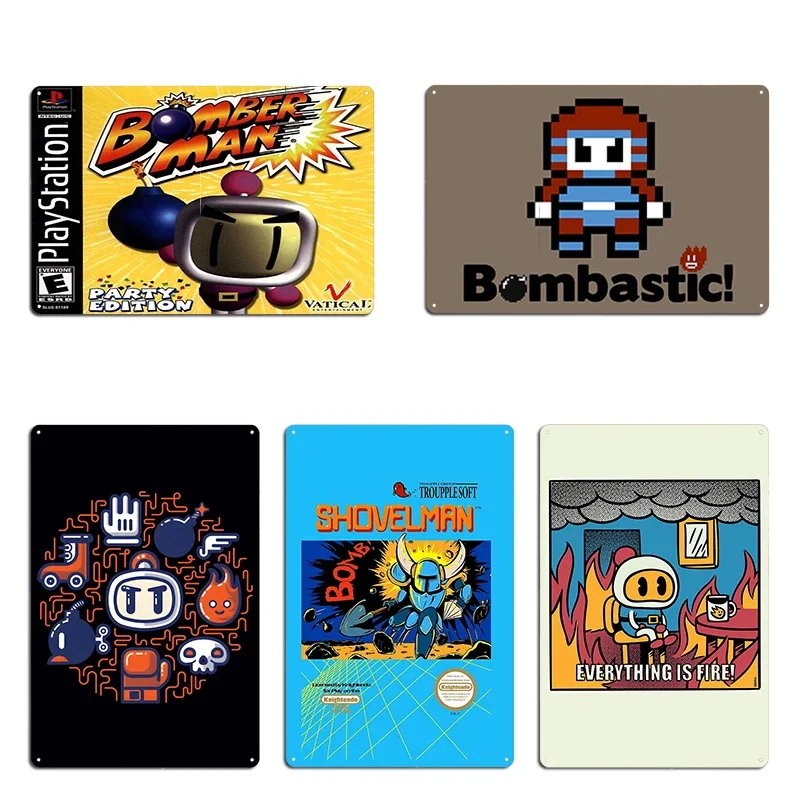 Bomberman s Classic Shovelman Bomber Everything Is Fire Metal Signs Garage Living Room Rusty Personalized Cave Tin Sign Poster