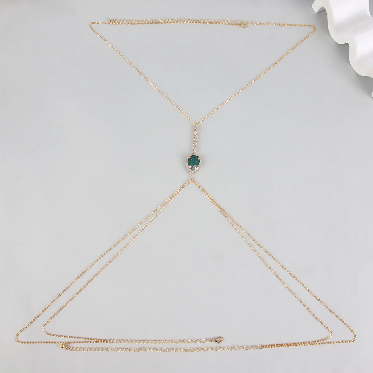 Fashionable Neck Hanging Retro Style Waterdrop Emerald Chest Chain Woman Beach Body Chain Jewelry