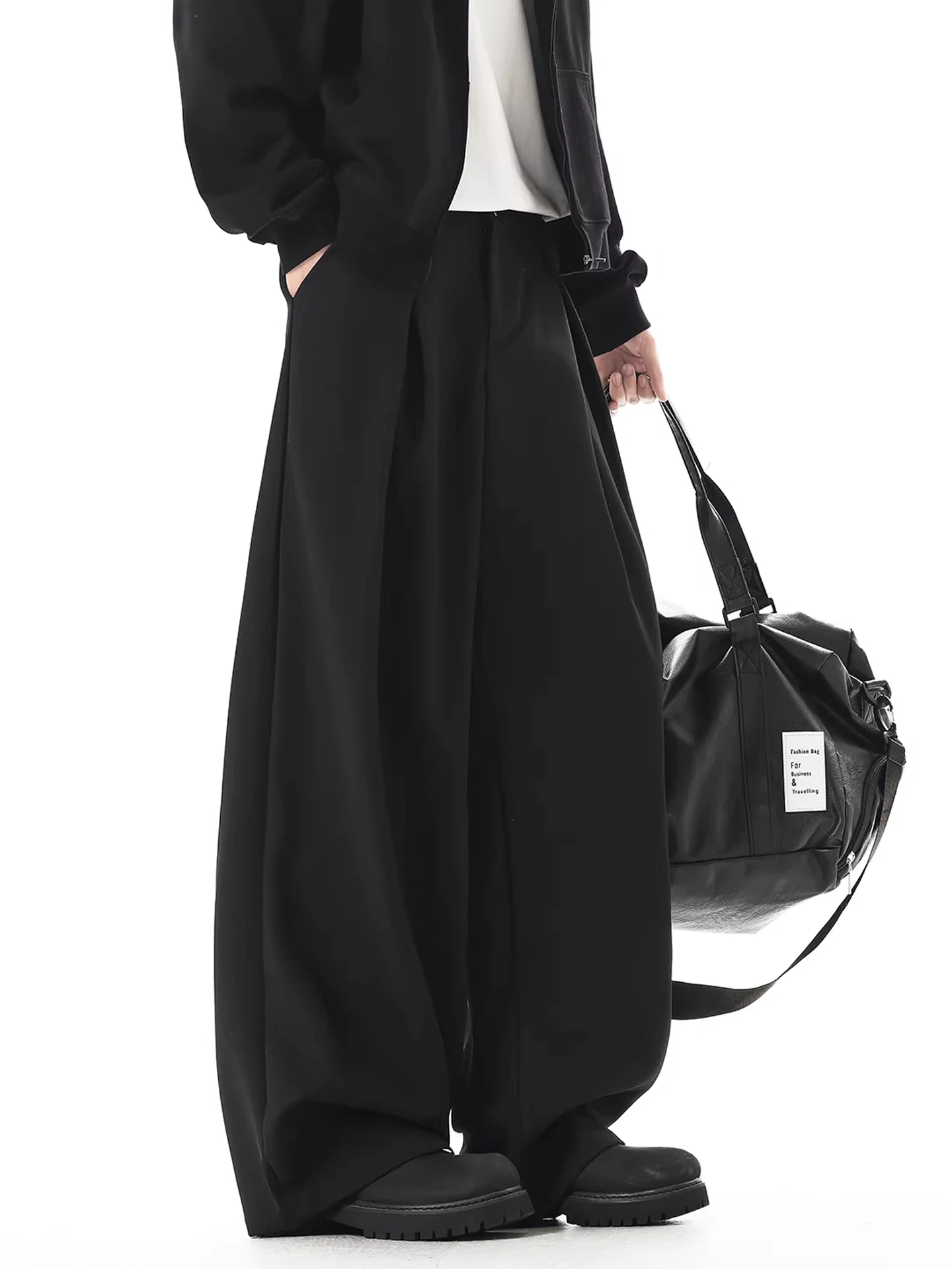 

Bla Men's Casual Pants Spring 2026 Faion Loose Drapey Suit Wide Leg Casual Long Trousers Knife Fold Design Comfortable Fit