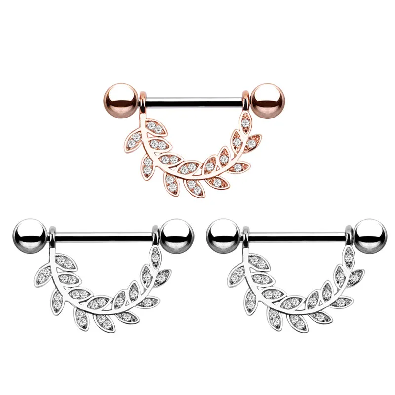 2PCS Star Crystal Zircon Dangled Nipple Ring 14G Stainless Steel Flower-shaped Sexy Nipple Piercing Nombril Breast Nipple Ring