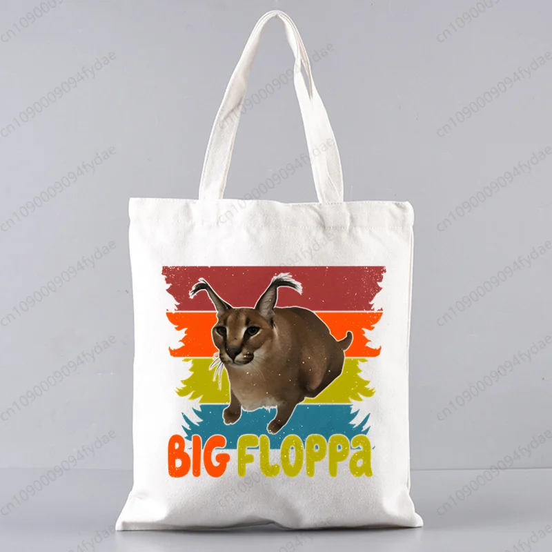 Big Floppa Meme Cute Funny Cat  Women Girls Simple Large Capacity Storage Handbag Shoulder Bag Tote Reusable Student Bookbag