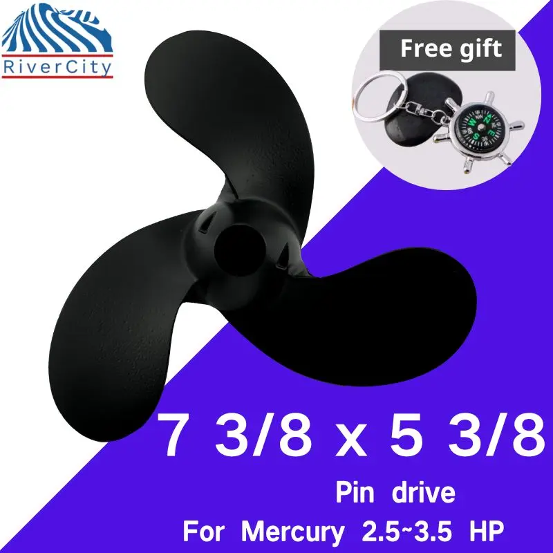 For Mercury 2.5hp 3hp 3.5hp  Outboard Propeller 7 3/8*5 3/8 Boat Motor Aluminum Alloy Screw Ship Marine Engine 3 Blade Pin drive