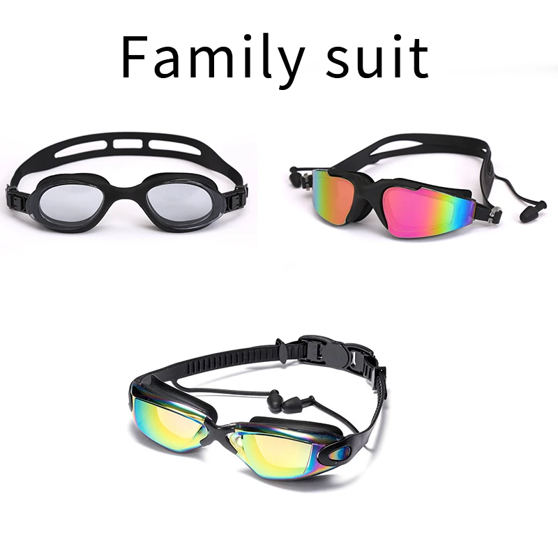 Professional Swimming Goggles Cloth cap Family suit loves suit swimming glasses with earplugs Nose clip Electroplate combination