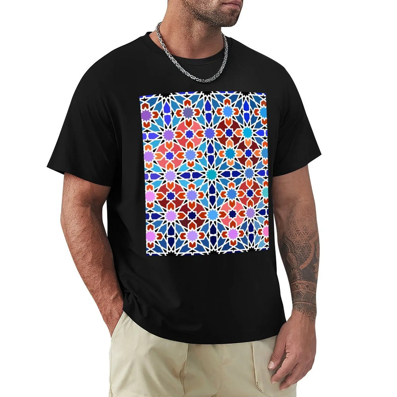 Cellular Islamic Geometry T-Shirt Plus Size Workout Short Sleeve Top