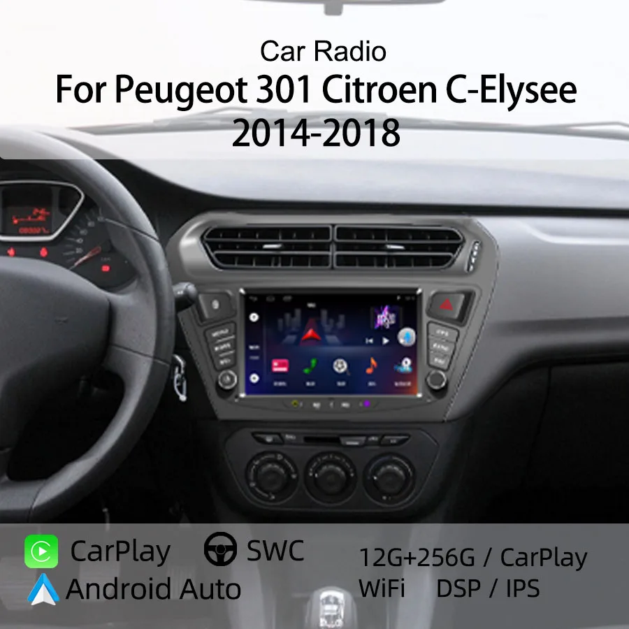 Android Car Radio Player For Peugeot 301 Citroen C‑Elysee 2014‑2018 Wireless CarPlay Android Auto GPS DSP Stereo SWC FM RDS