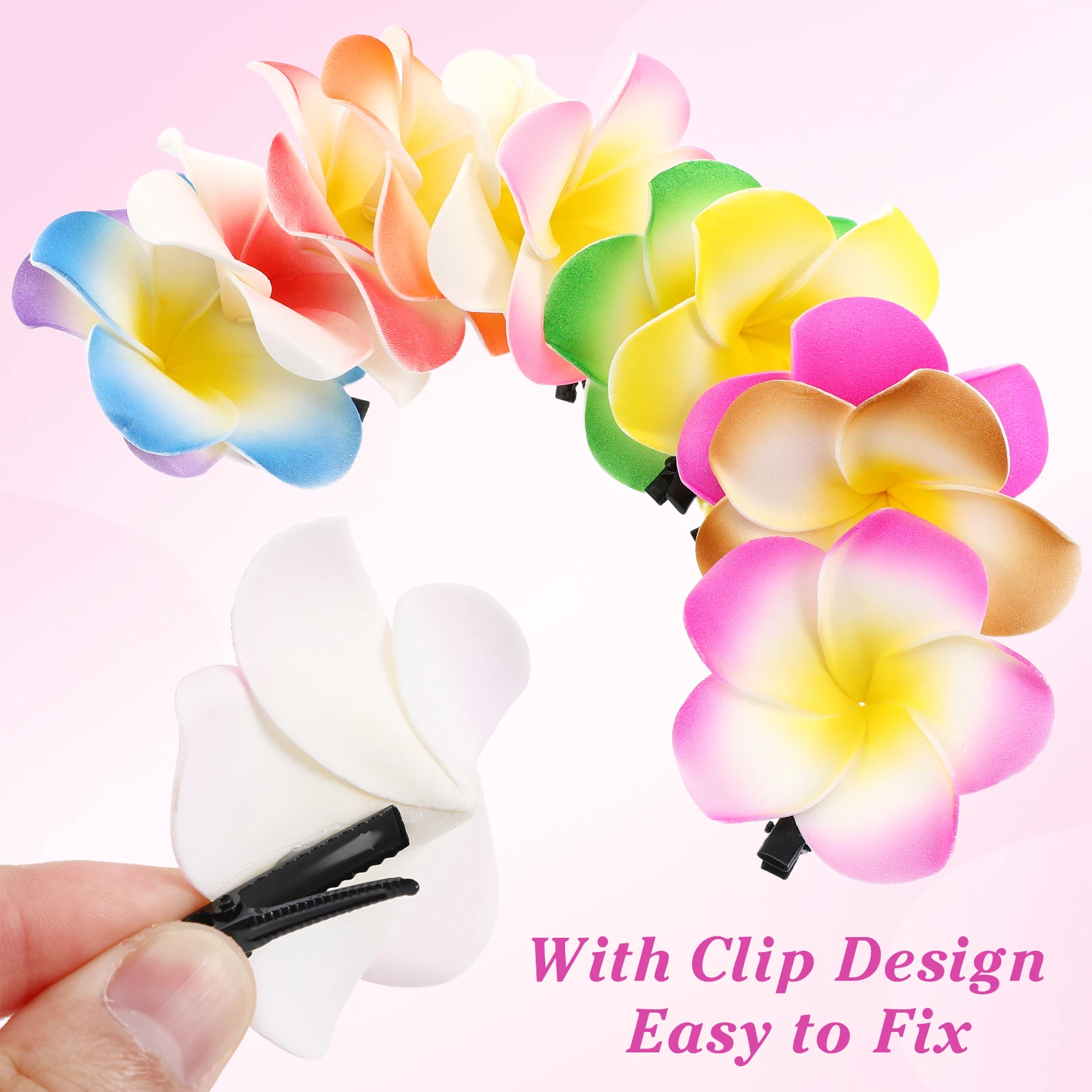 

12pcs Plumeria Hair Clips Girls Plumeria Flower Hairpins Hawaiian Egg Flower Barrettes Summer Beach party Hair style Accessories