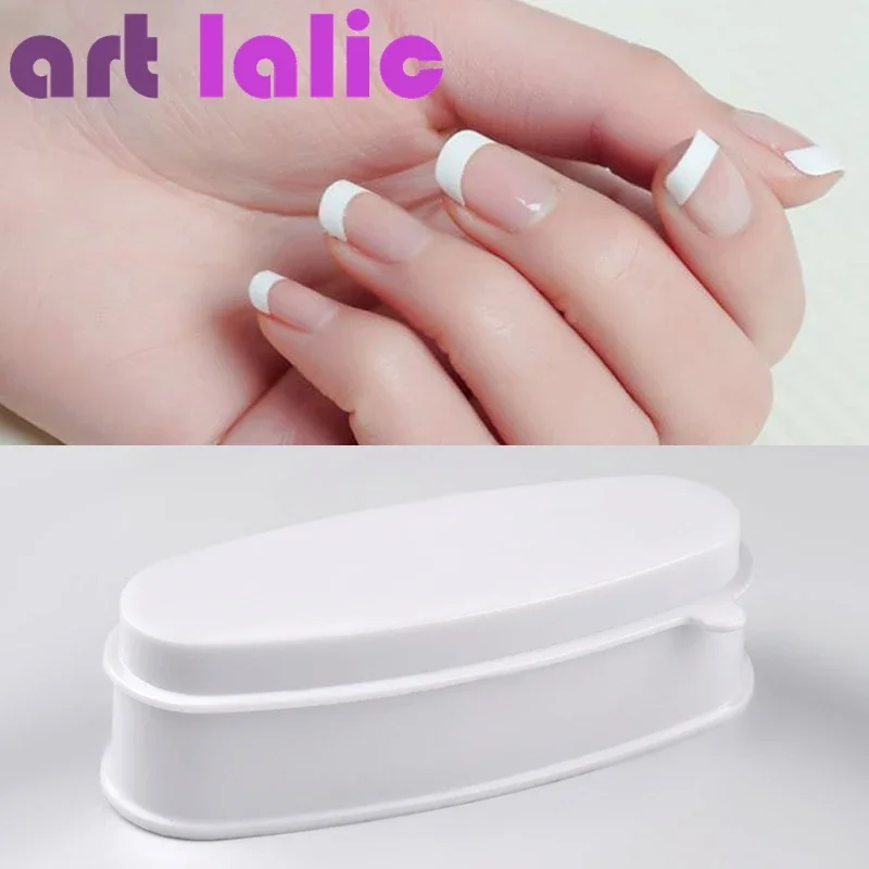 Bandeja de pó para imersão de unhas, estilo caixa francesa reutilizável, recipiente de armazenamento de pontas de unhas acrílicas, suprimentos de arte de unhas de plástico