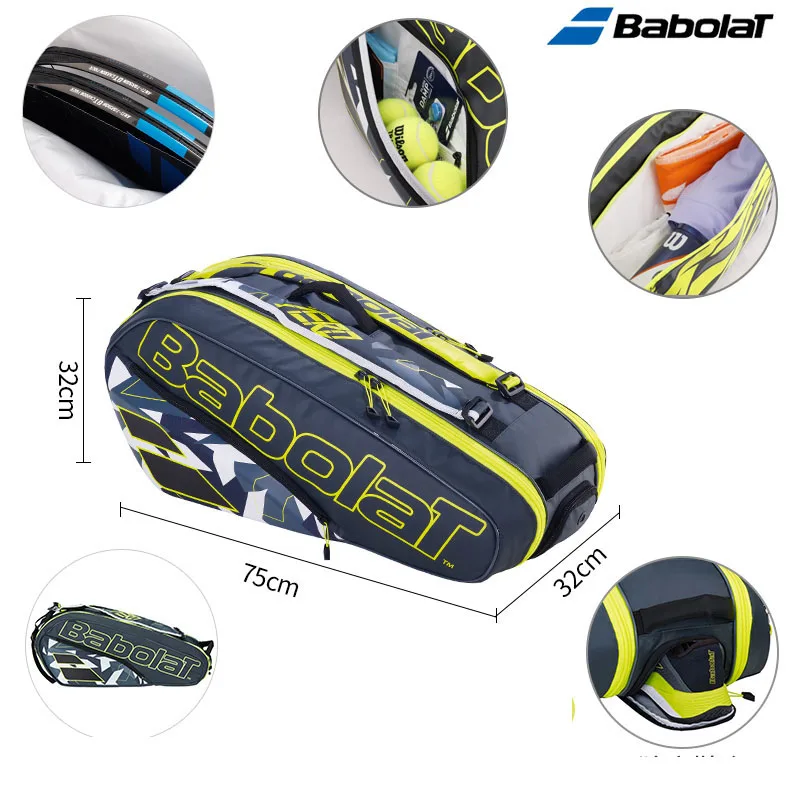 Nieuwste 2023 Babolat Tennistas Geel 6r 12r Unisex Volwassen Squash Tennis Rugzak Originele Babolat Schoenen Compartiment Tassen Handtas