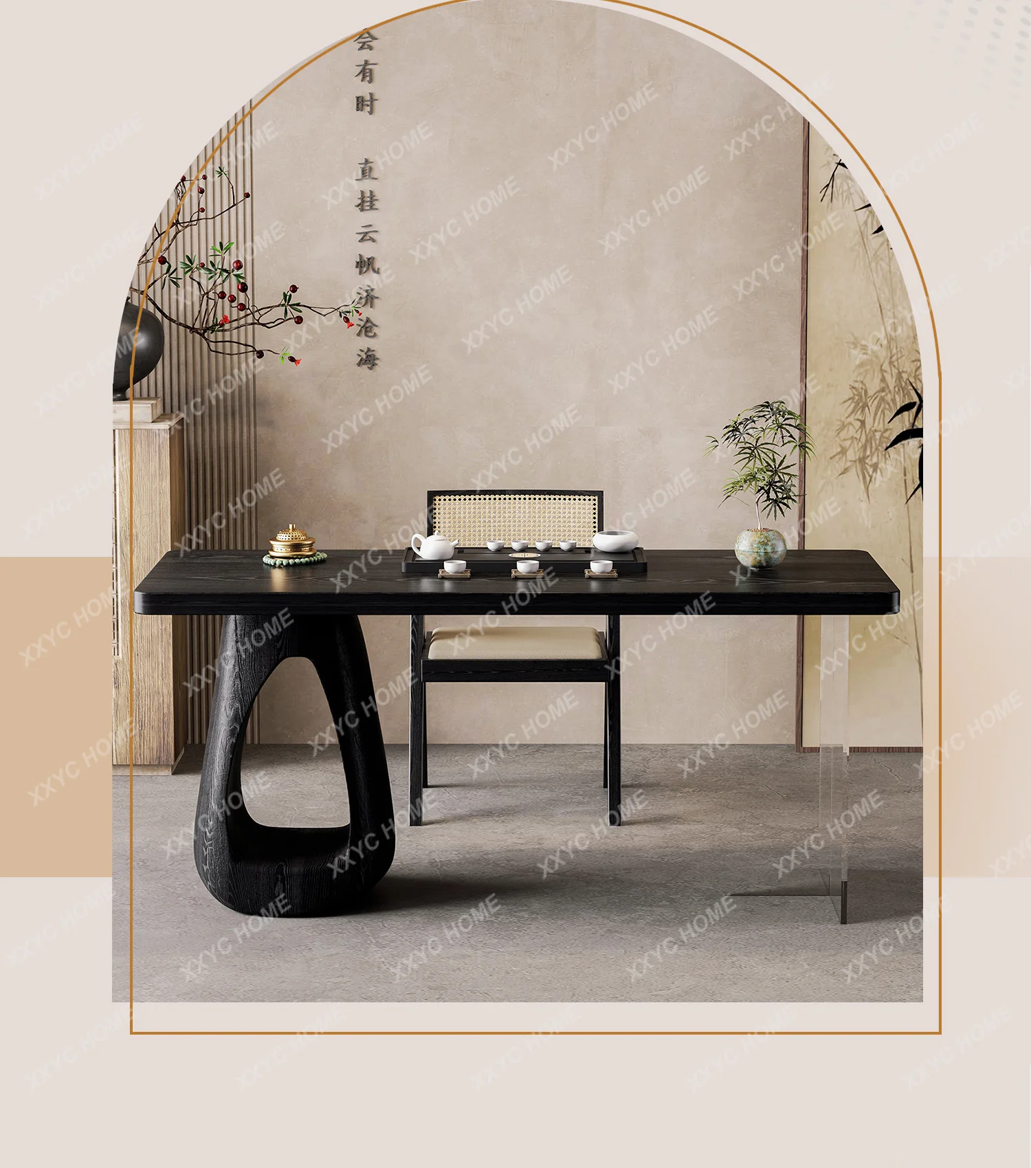 

SSNew Chinese Song Dynasty Aesthetics Solid Wood Balcony Office Creative Household Living Room Black New Small Tea Table