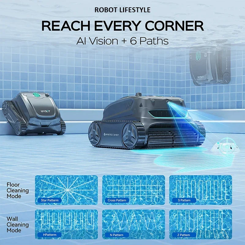 Large Pool Robot Solar Pool Cleaner S2 Solar Vision WYBOT with AI Vision Wireless Charging Dual-Filter System Running Time 2.5h