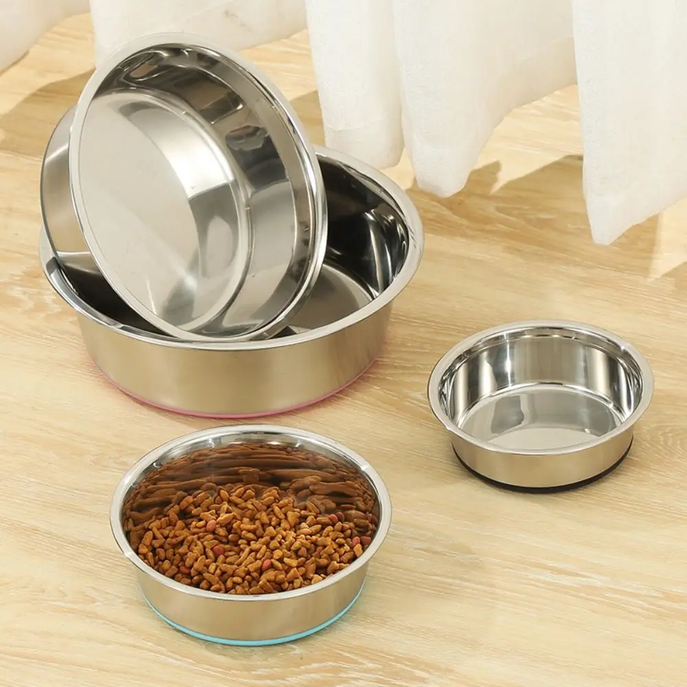Practical Silicone Bottom Dog Basin Stainless Steel Anti-slip Pet Feeders Extra Thick Rust Resistant Cat Water Drinking Bowl Cat