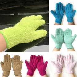 1PC Car Wash Microfiber Cleaning Gloves Dust Removal Coral Fleece Gloves Solid Color Five Finger Housework Water Absorbent Glove