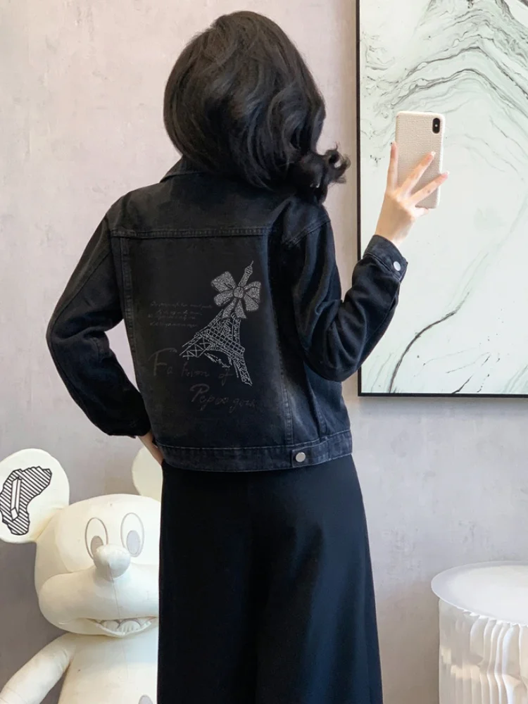 

2025 Spring Autumn ort Jaet Top Loose Casual Versatile Korean Sle Bla Denim Coat Women Trendy Faion Commute Sle