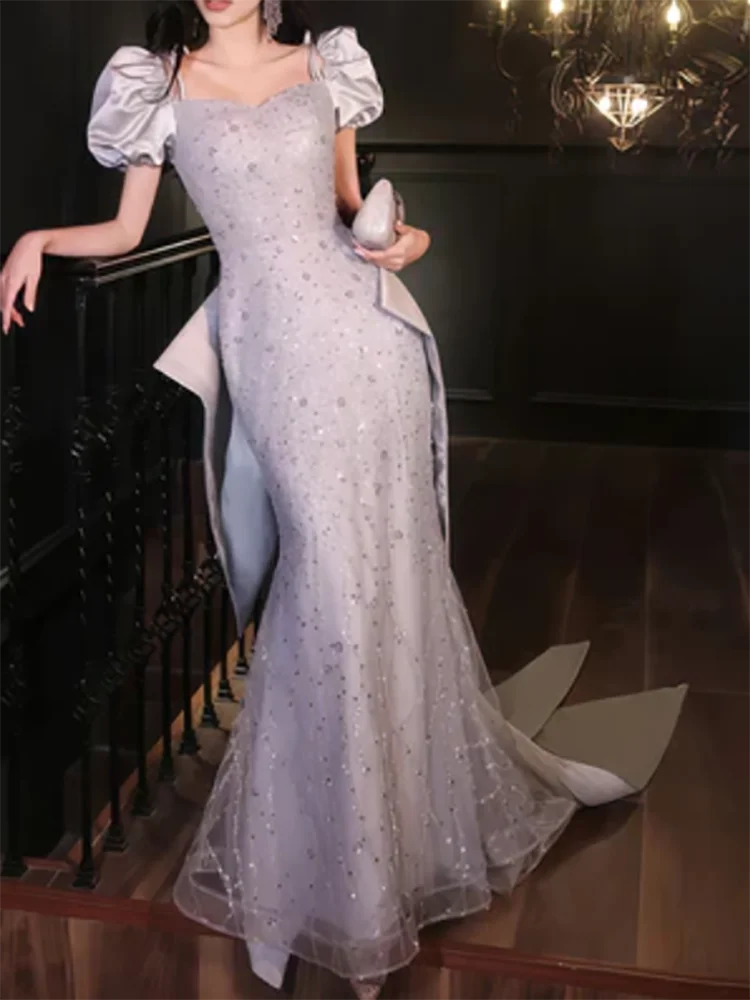 Elegante Schatz-Pailletten-Schleife mit Schnürung, Meerjungfrau, formelle Abendkleider, Geburtstagsfeier, Abschlussball-Kleider, individuell gestaltet