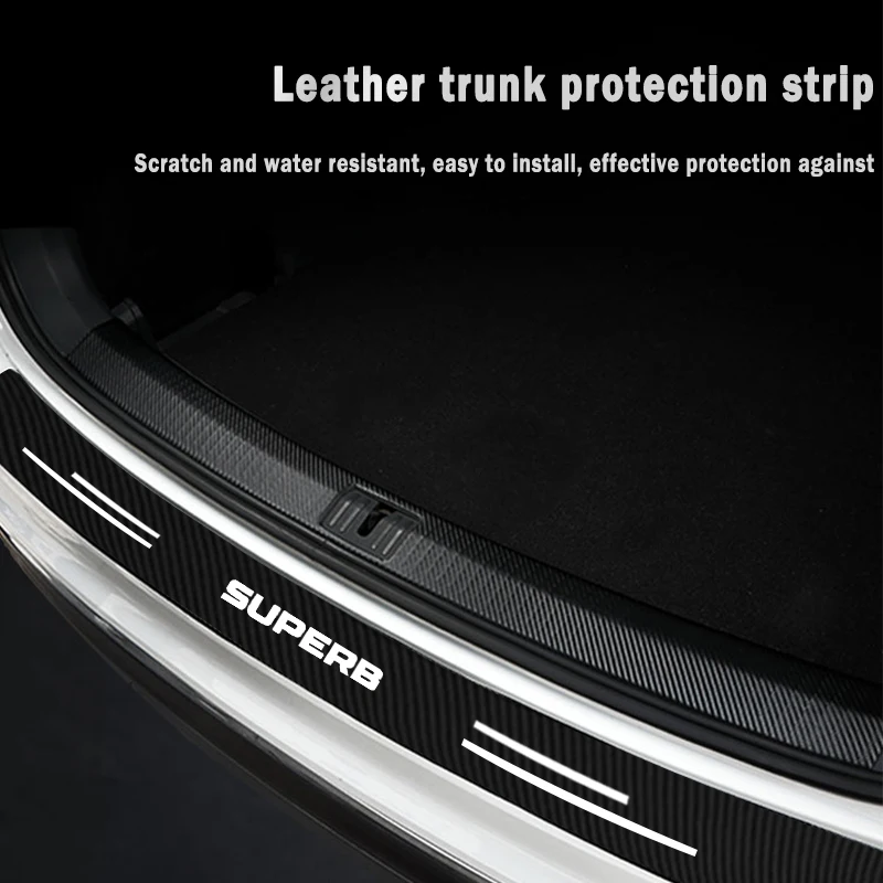 Car Rear Trunk Bumper Protector Stickers Bar for Skoda Superb 3 Estate 3V3 3V5 3T5 2 Carbon Fiber Guard Plate Anti-Scratch Decal