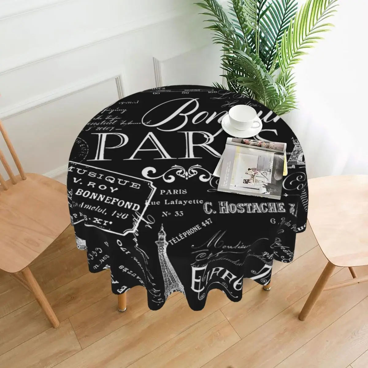 

Vintage Paris French Lifestyle With Eiffel Tower Waterproof Round Tablecloth Oilproof Table Cloth for Kitchen Dining Table Cover