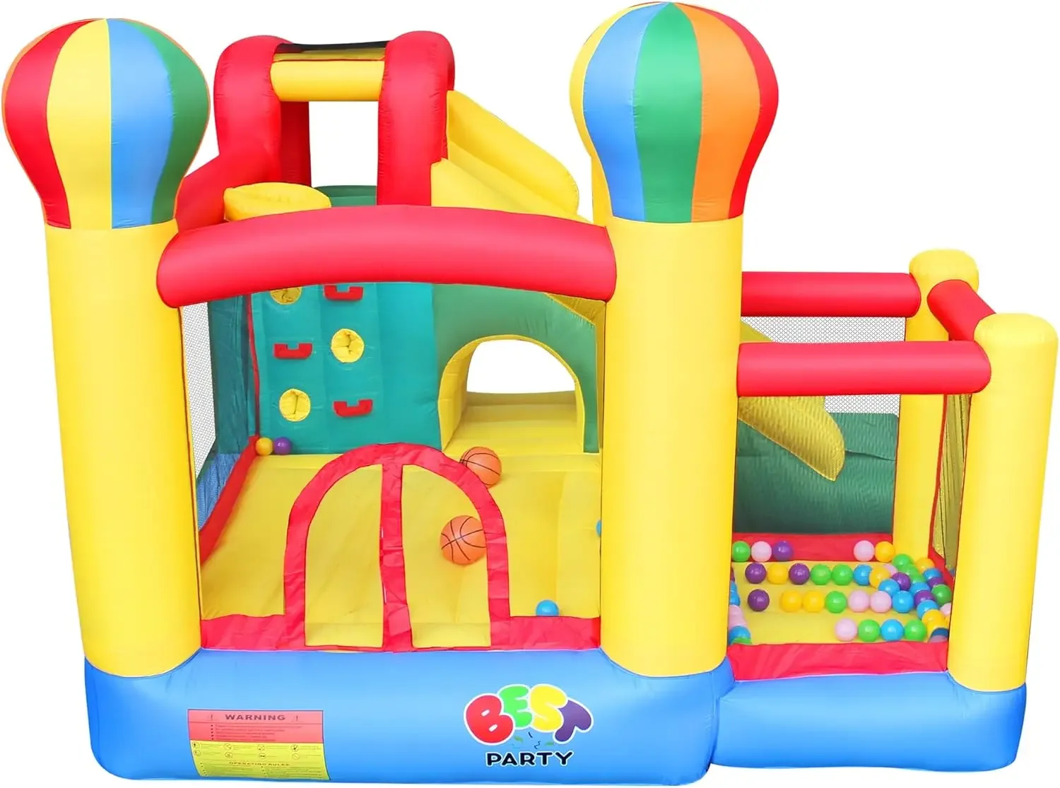 Inflatable Bounce House,6 in 1 Bouncy Castle with Blower for Kids,Blow Up Jumping Bouncer with Slide,Climbing Wall,Ball Pit,Bask