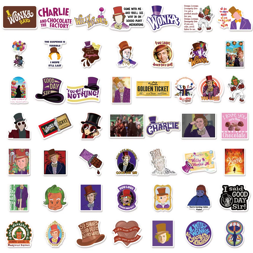 50PCS Fun Chocolate Factory Graffiti Stickers DIY Waterproof Luggage Notebook Water Cup Computer Motorcycle Toy Stickers
