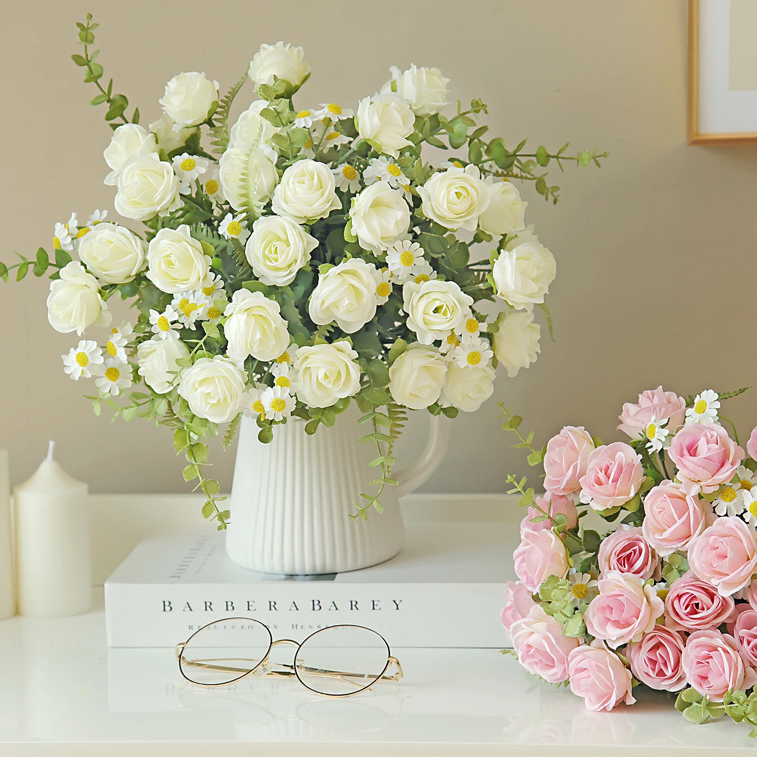 Seidenrosen Künstliche Blumen Hochzeit Heim Weihnachtsfeier Dekoration Bunte Kränze Brautstrauß Tischvase Foto-Shooting-Requisiten – Detail 6