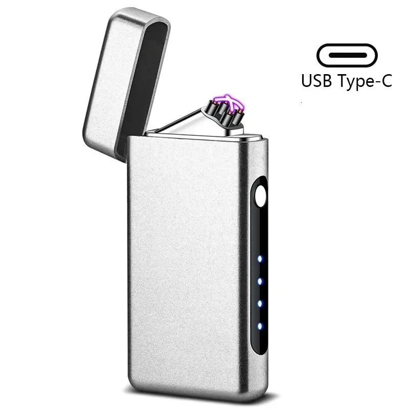 2024 New Windproof USB Type-C Charging Double Arc Lighter Gift Plasma Outdoor Pulse LED Display Screen Men\'s Gift Rechargeable