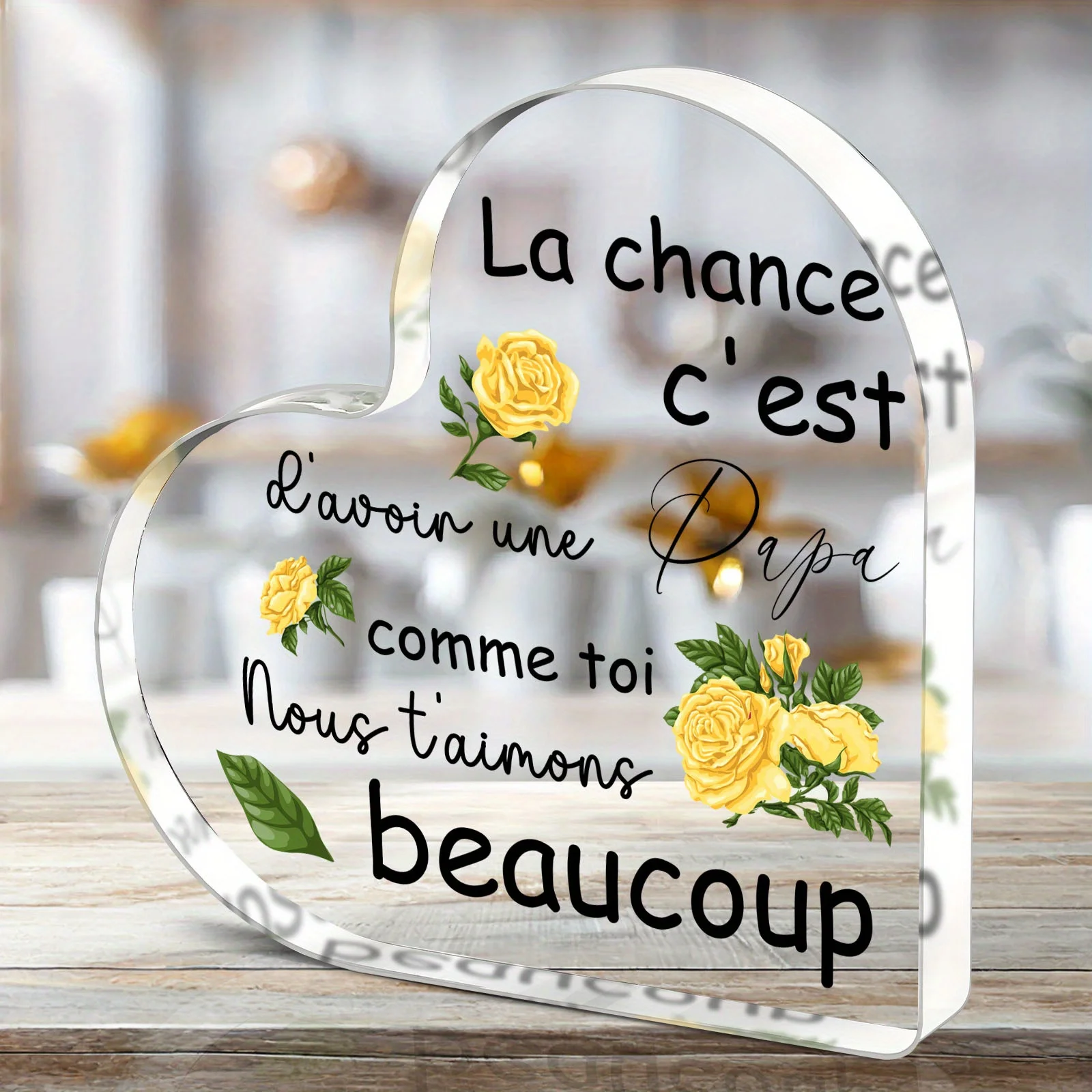 2D Flat, 1 Father's Day Gift - Heart Shaped Acrylic Decorative Plaque and Ornaments - 