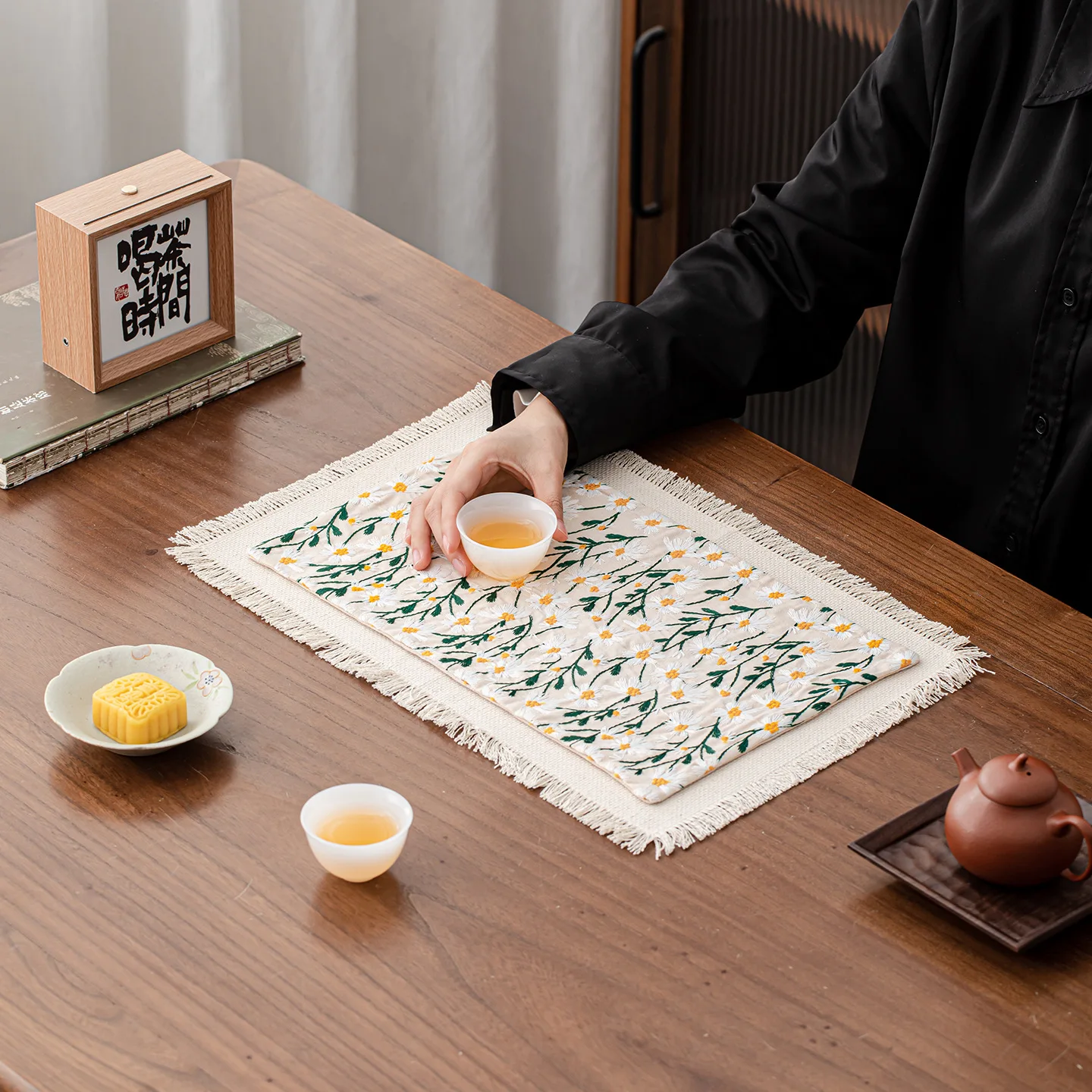 Chinoiserie Zen Tea Mat Satin Small Tea Mat for Homewaterproof Tea Mat Double-sided Dry Soaking Napkins