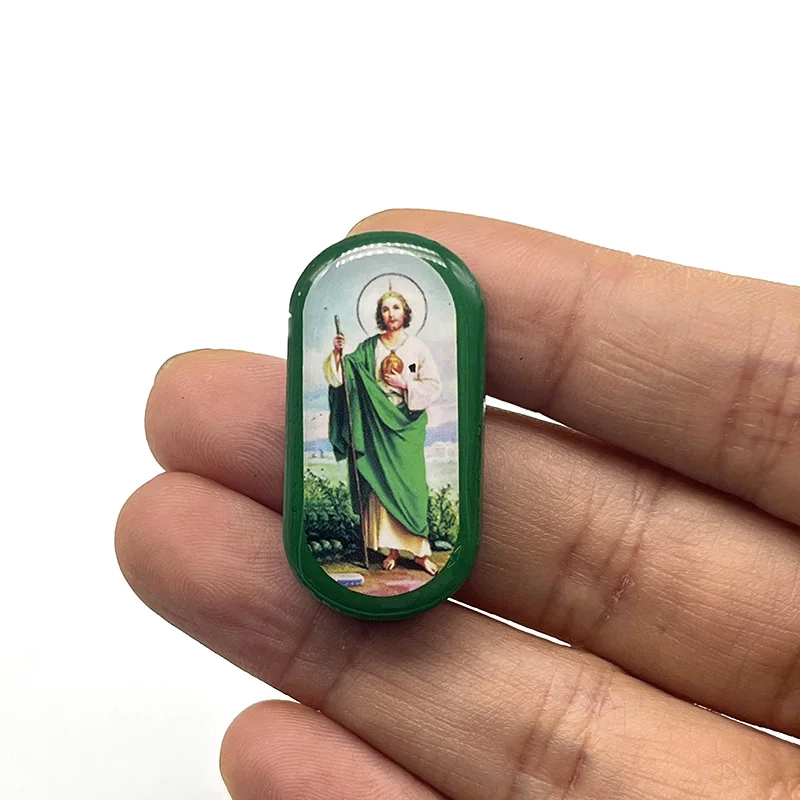 20 Pieces Oval Accessories Wood St.Jude And Virgin Mary Two Side Drop Oil  Religious  Perforated  Can Made Into DIY  Bracelets