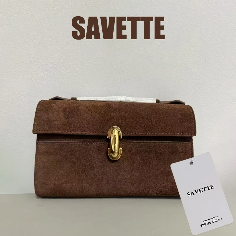 

SAVETTE New The Symmetry 19 High Quality Genuine Leather Handbag Women's Suede Solid Color Simple Handbag Small Square Row Bag