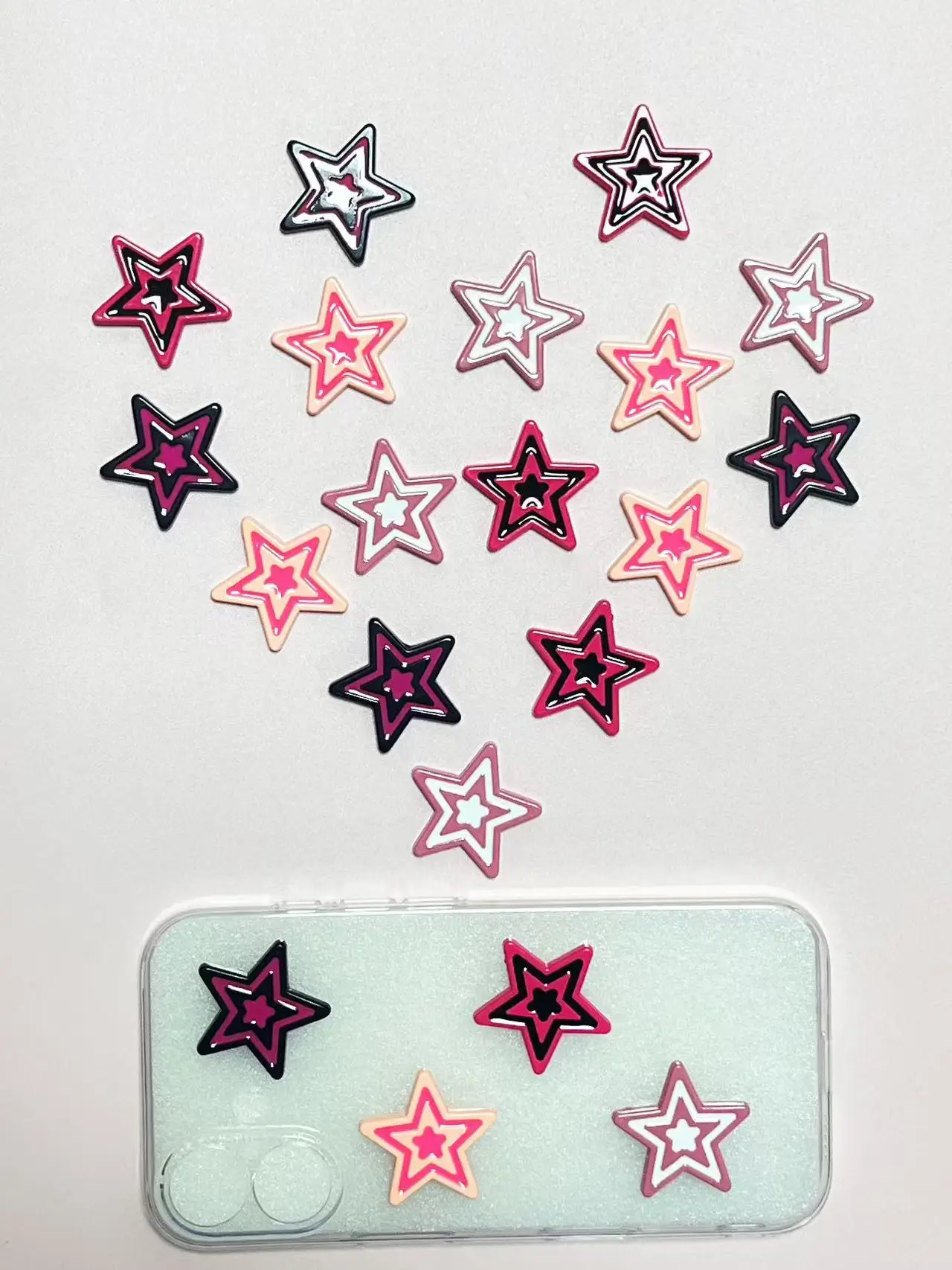 20Pcs Y2k Sweet Cool Dopamine Pink Rose Red Black Dual Color Pentagram Star Flat Back Resin  Junk Phone Case Decoration Charms