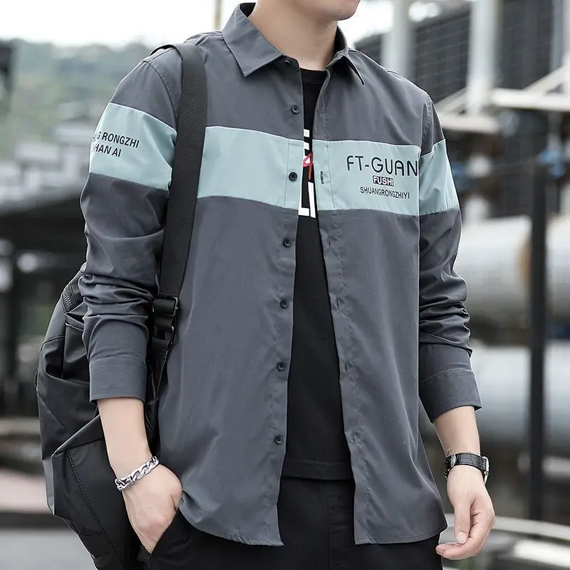 Top Grade Men's T-Shirt Spring Autumn Long Sleeved Casual Work Shirt Korean Fashion Men Clothing B0026