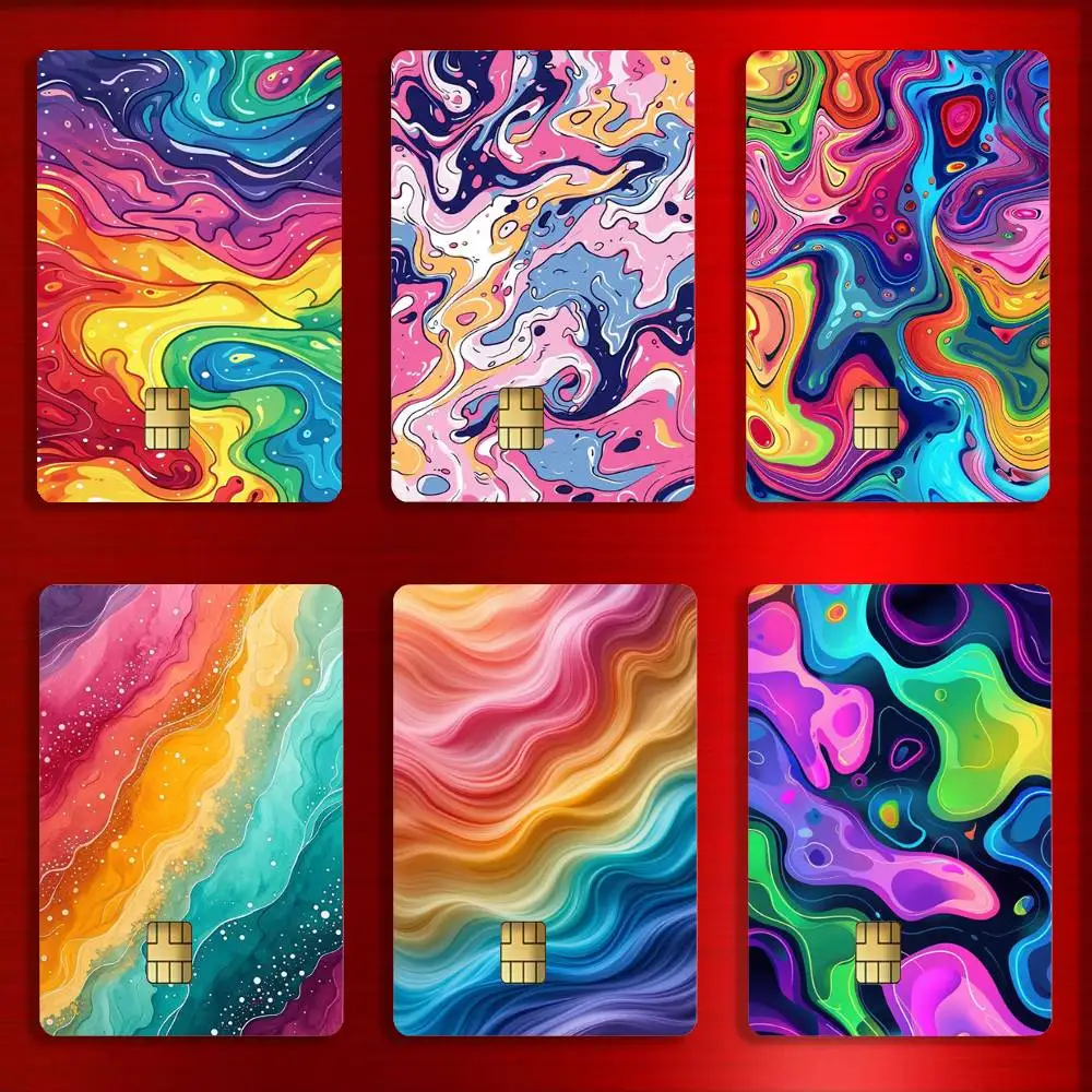 

Rainbow texture art Card Stickers For Debit Bank Credit Cards Metro Bus Pass Sticker Decoration Cover 4PCS Card Skin