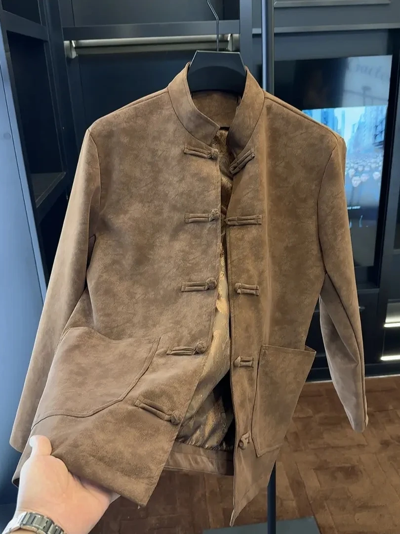 

Мужской демисезонный костюм-танчун с пуговицами, новинка, в национальном стиле, высококачественная легкая верхняя одежда, китайский стиль, элегантный дизайн.