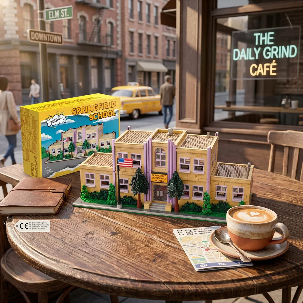 Springfield Grundschule Modulare Gebäude Klemmbausteine Set 3500PCS Klassische Stadt Straßenszene Bausteine Modellbausatz Expert Version DIY Montage Spielzeug für Erwachsene Ideales Geburtstags