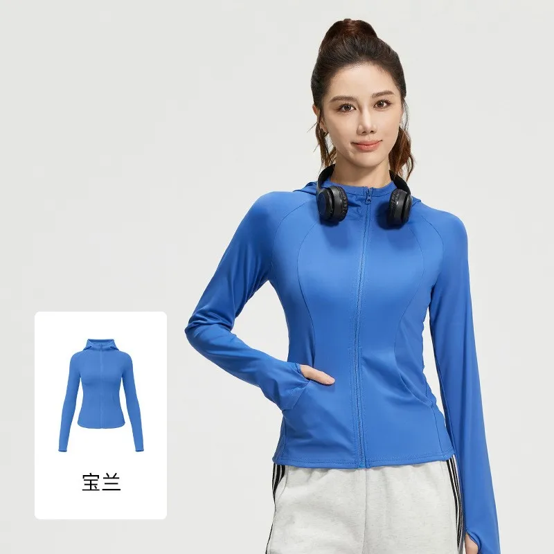 

High Elasticity Tennis Hooded Jacket Solid Coat Long Sleeve Yoga Coats 2024 Winter Women Zipper Slim Fit Fitness Yoga Jackets